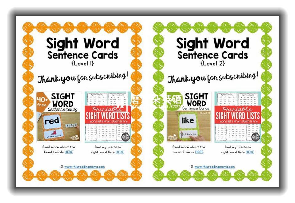 超实用教具！Sight Word Sentence Cards高频词卡片，5个级别 ，有例句有图片颜值超高！百度网盘下载！-E淘跨境